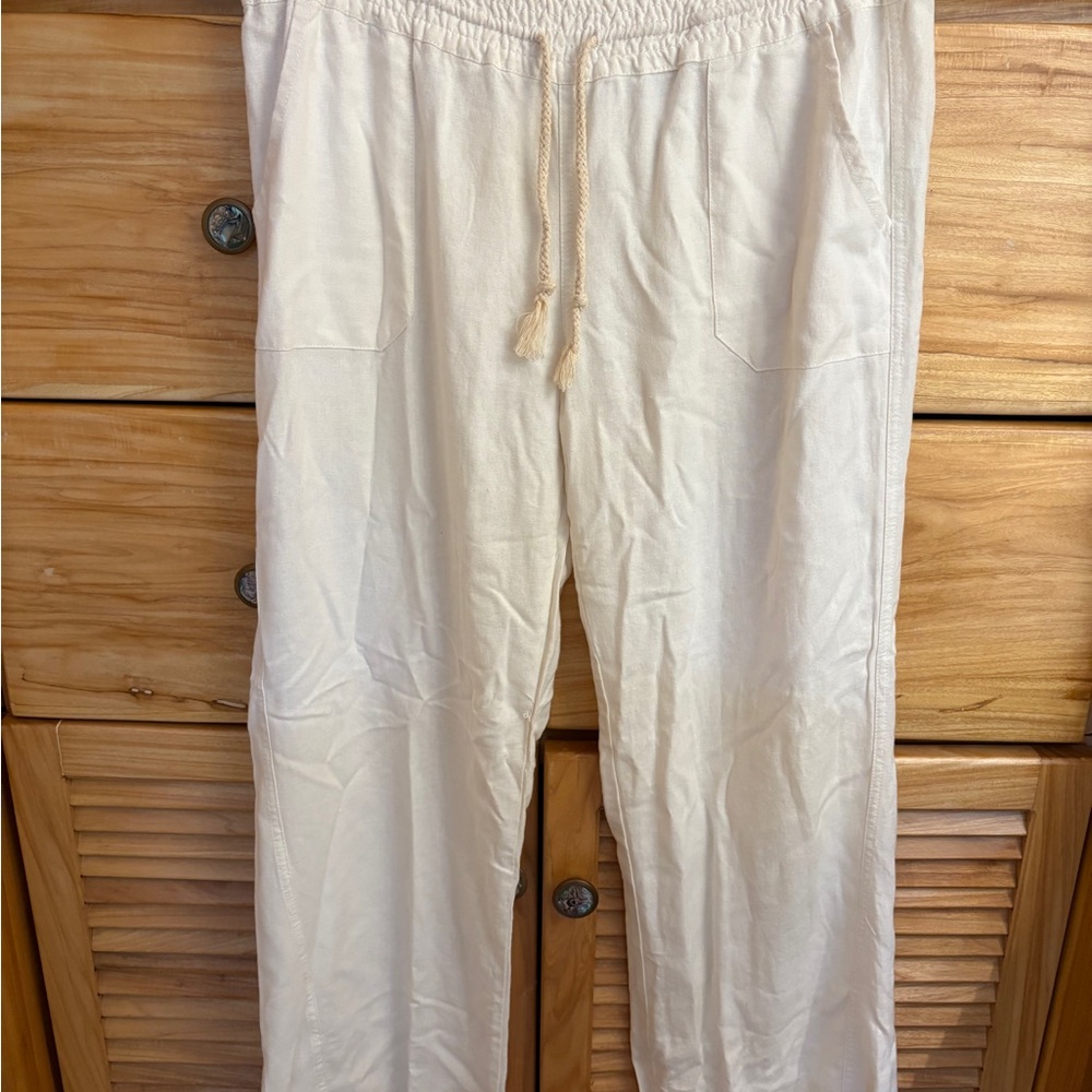 Women’s Cream Linen Blend Drawstring Pants